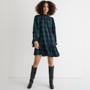 J. Crew Black and Green Plaid Long Sleeve Dress